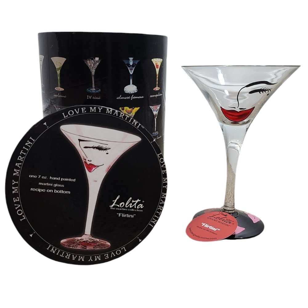 LOLITA NWT "Flirtini" Hand Painted Martini Glass With Recipe On Bottom 7 Oz.